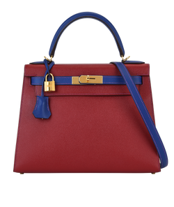 HSS Kelly 28 Sellier in Epsom Bleu Electrique & Rouge Casaque, A (2017), B